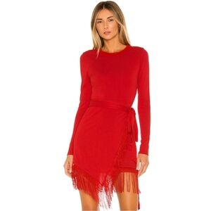 House of Harlow Anisha Fringe Dress in Cherry Red NWT Size Medium